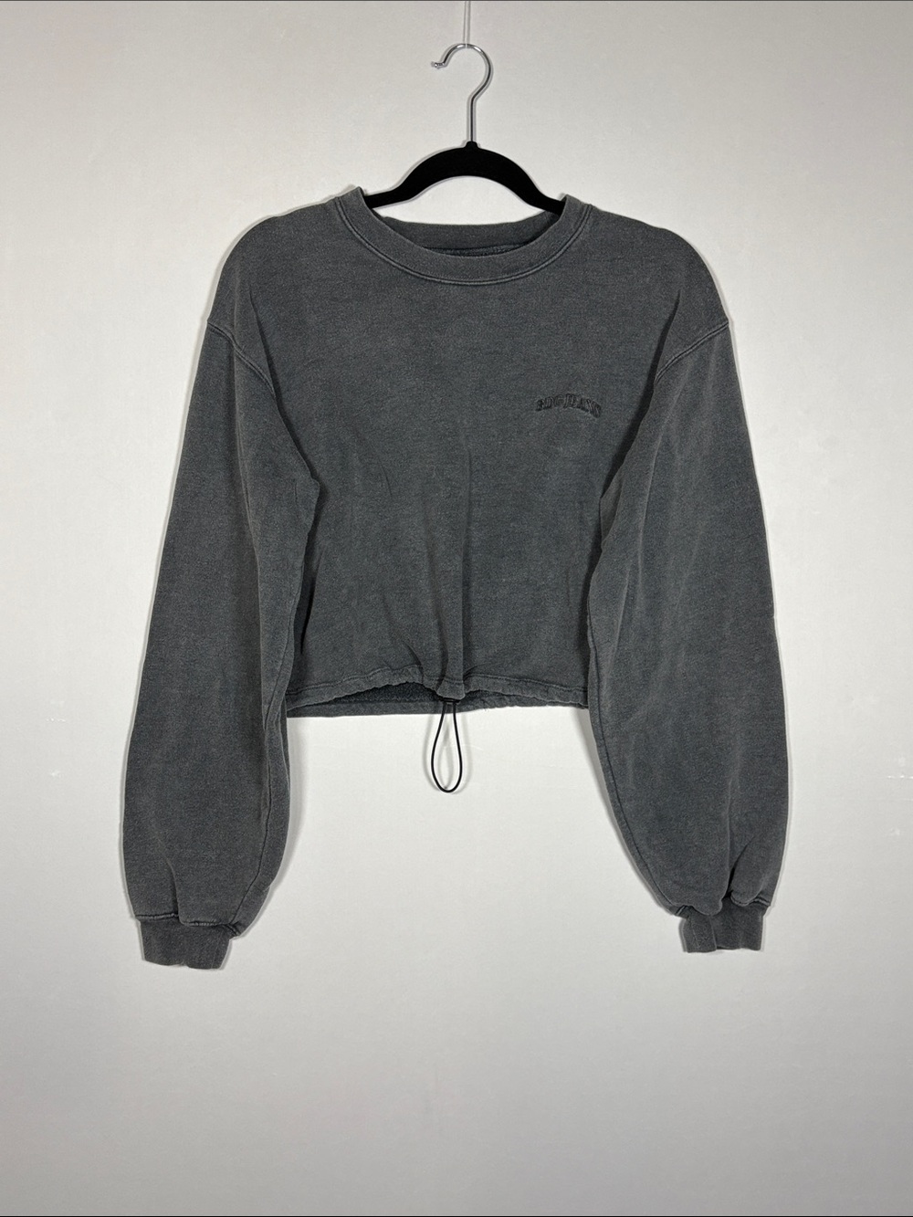 BDG Urban Outfitters Charcoal Gray Mineral Wash Cinch Cropped Sweatshirt Size S